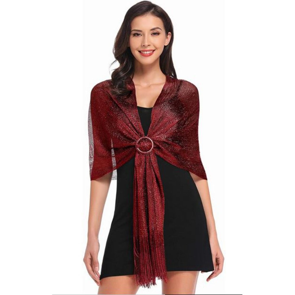 SPARKLING Burgundy Metallic SHAWL Scarf WRAP